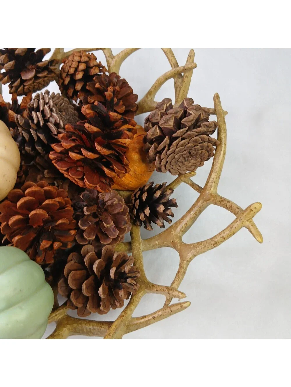 Rustic Faux Antler Bowl Centerpiece Fall Decor Pinecones Mini Pumpkins Autumn